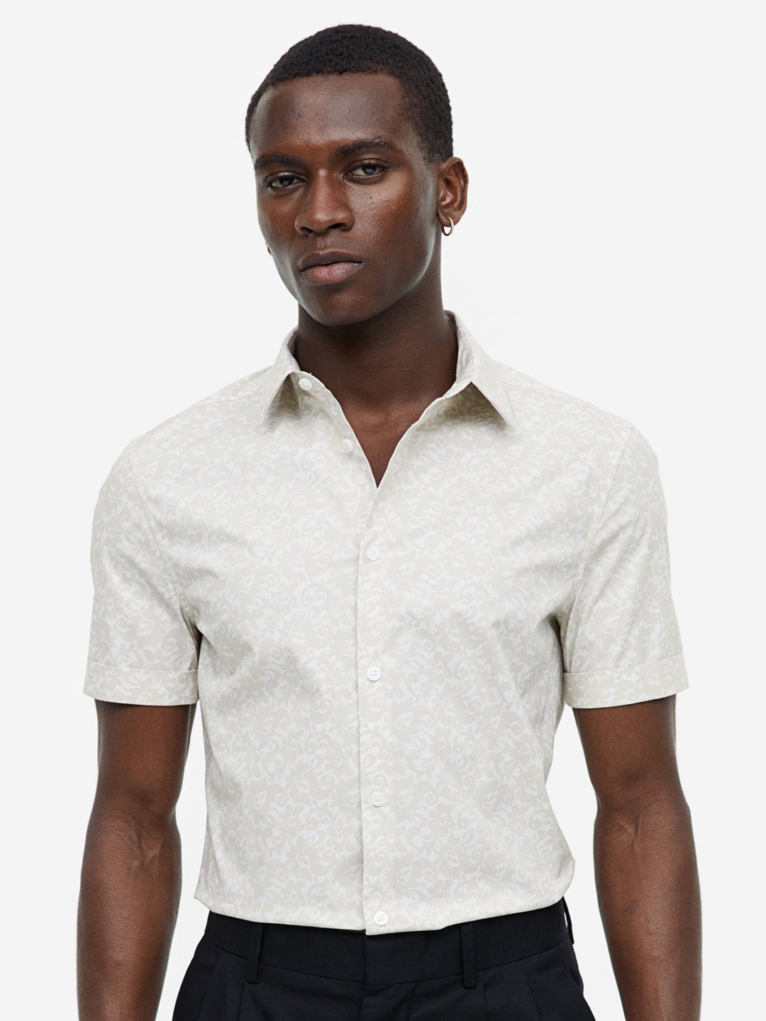 

H&M Men Cotton Shirt Muscle Fit, Beige