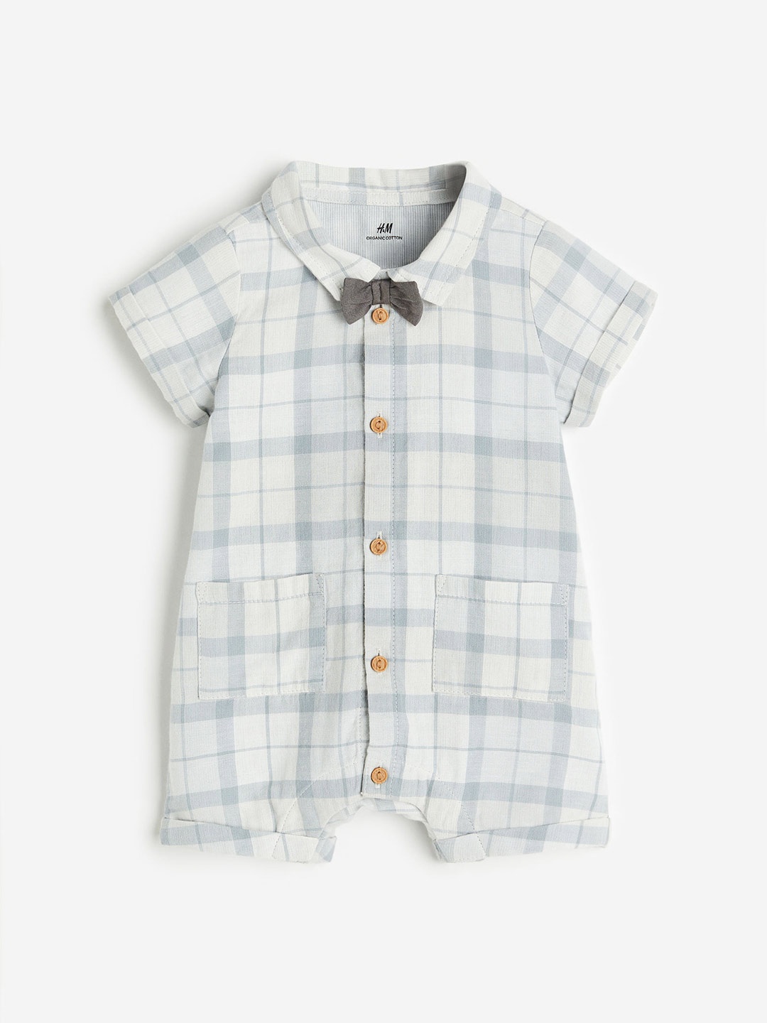 

H&M Infant Boys Cotton Romper Suit with A Bow Tie, Grey