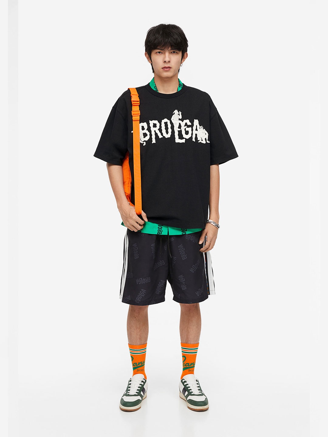 

H&M Men Loose Fit Printed T-Shirt, Black