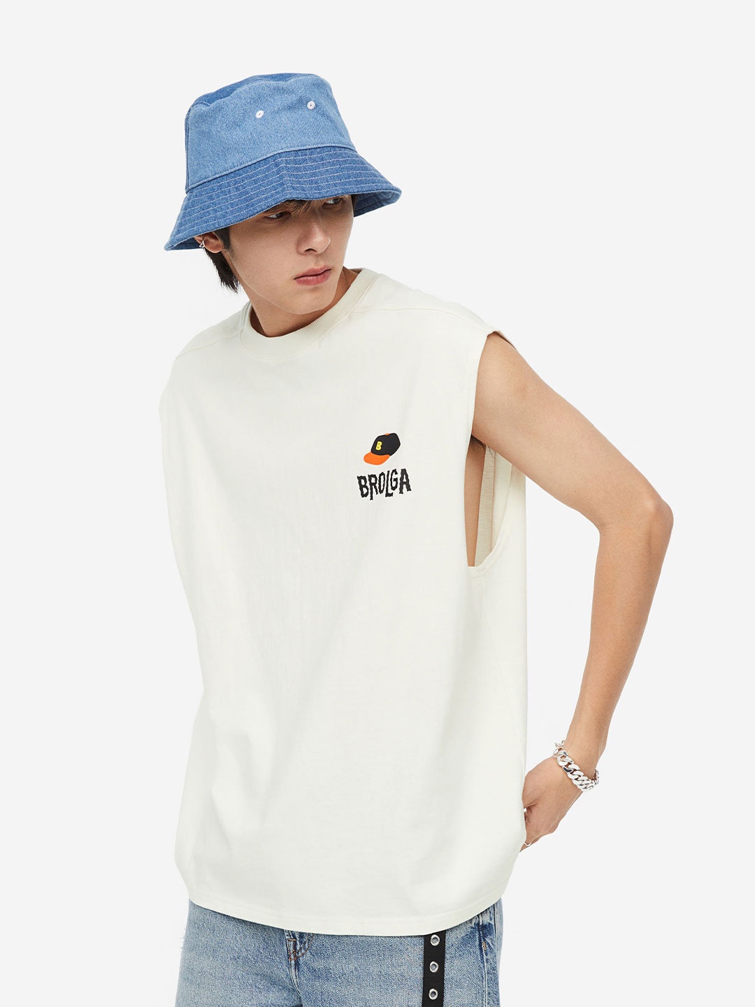 

H&M Men Loose Fit Printed Vest Top, Off white