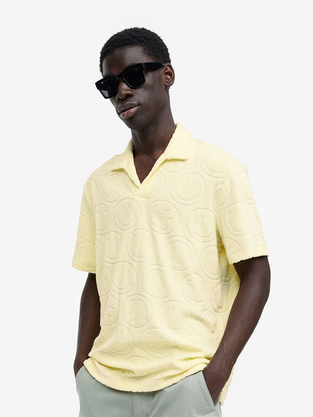 

H&M Men Regular Fit Terry Polo Shirt, Yellow