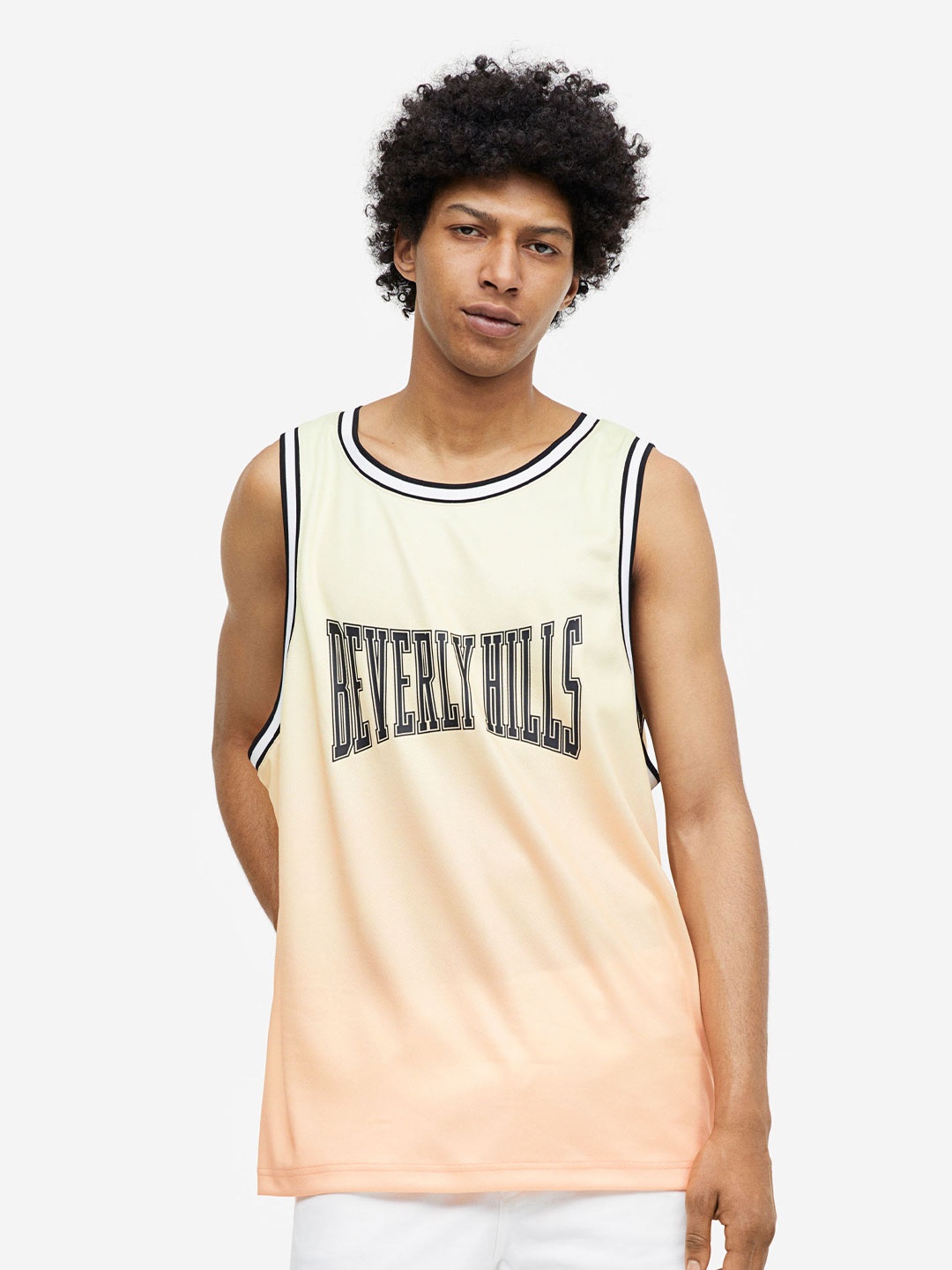 

H&M Men Relaxed Fit Printed Mesh Vest Top, Orange