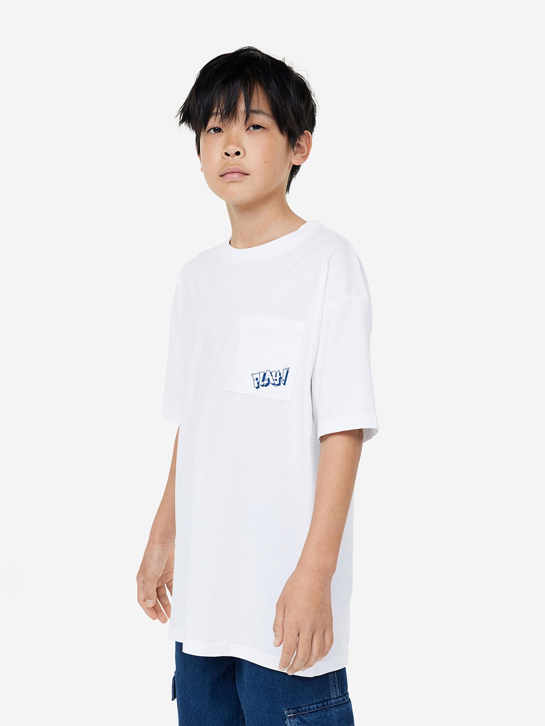 

H&M Boys Oversized Pocket-Detail Cotton T-shirt, White