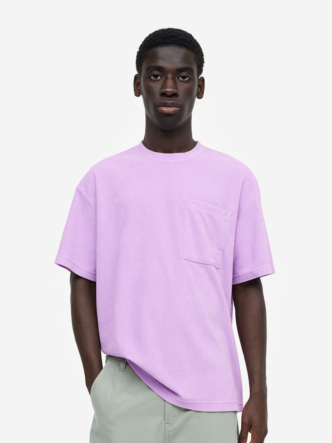 

H&M Men Relaxed Fit Terry T-Shirt, Purple