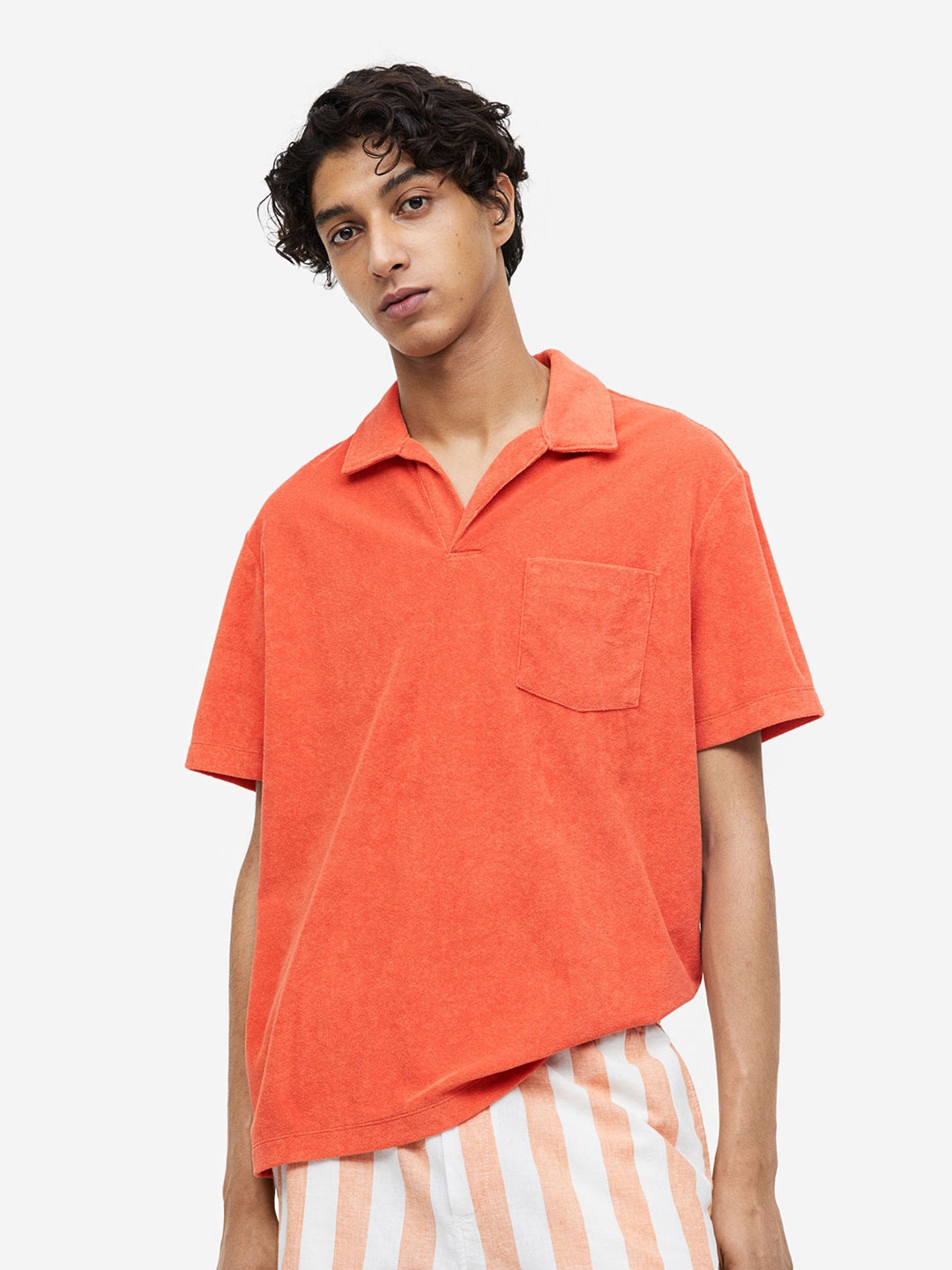 

H&M Men Regular Fit Terry Polo Shirt, Orange
