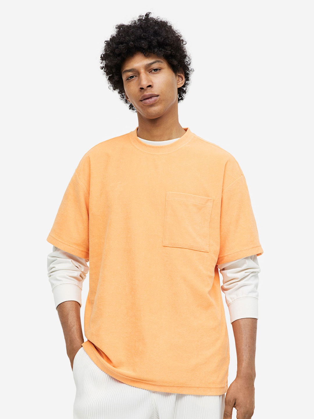 

H&M Men Relaxed Fit Terry T-shirt, Orange