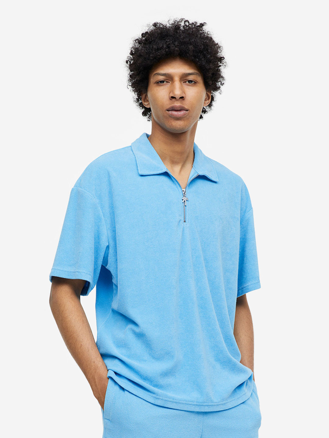 

H&M Men Relaxed Fit Terry Polo Shirt, Blue