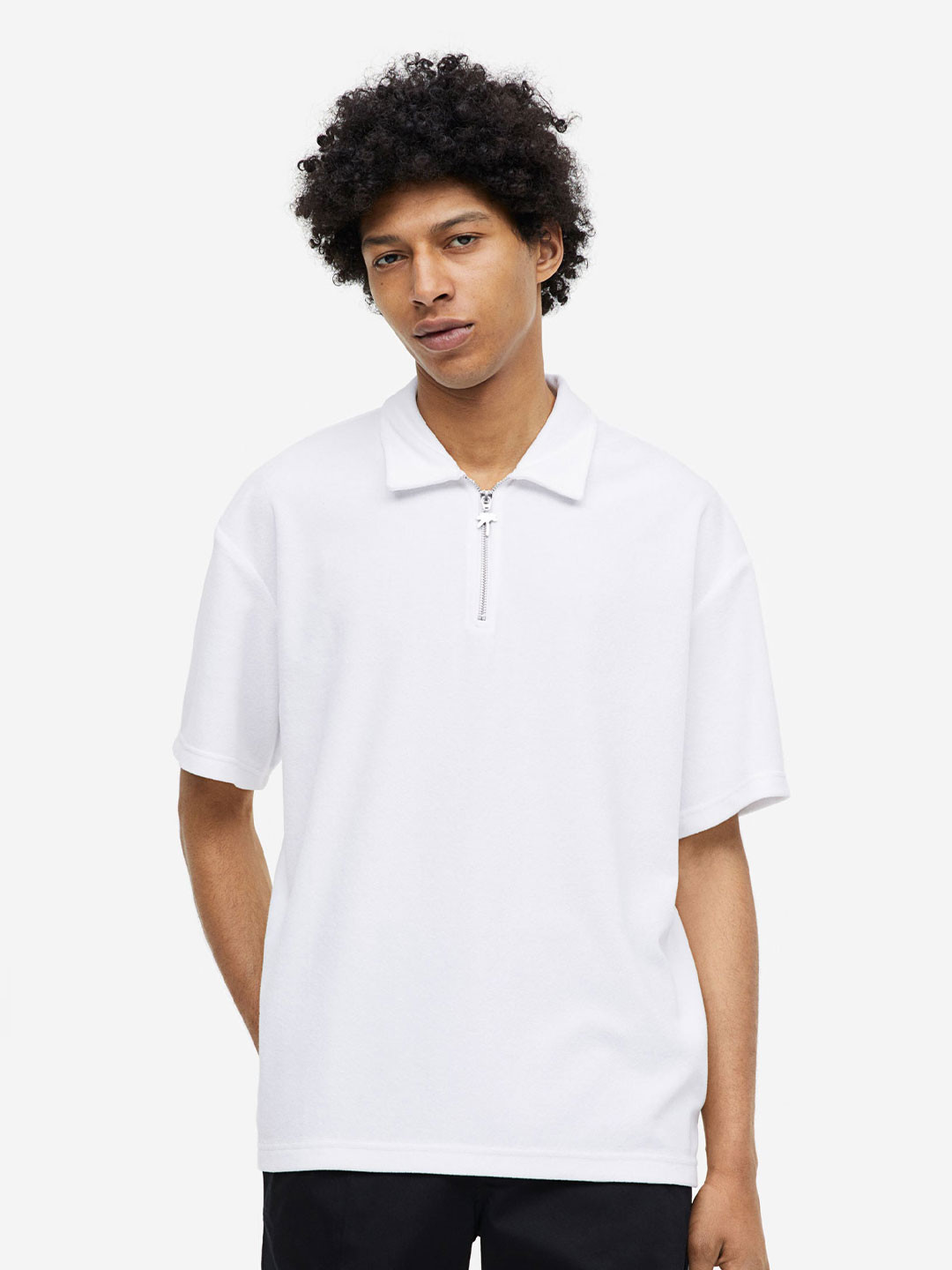 

H&M Men Relaxed Fit Terry Polo Shirt, White
