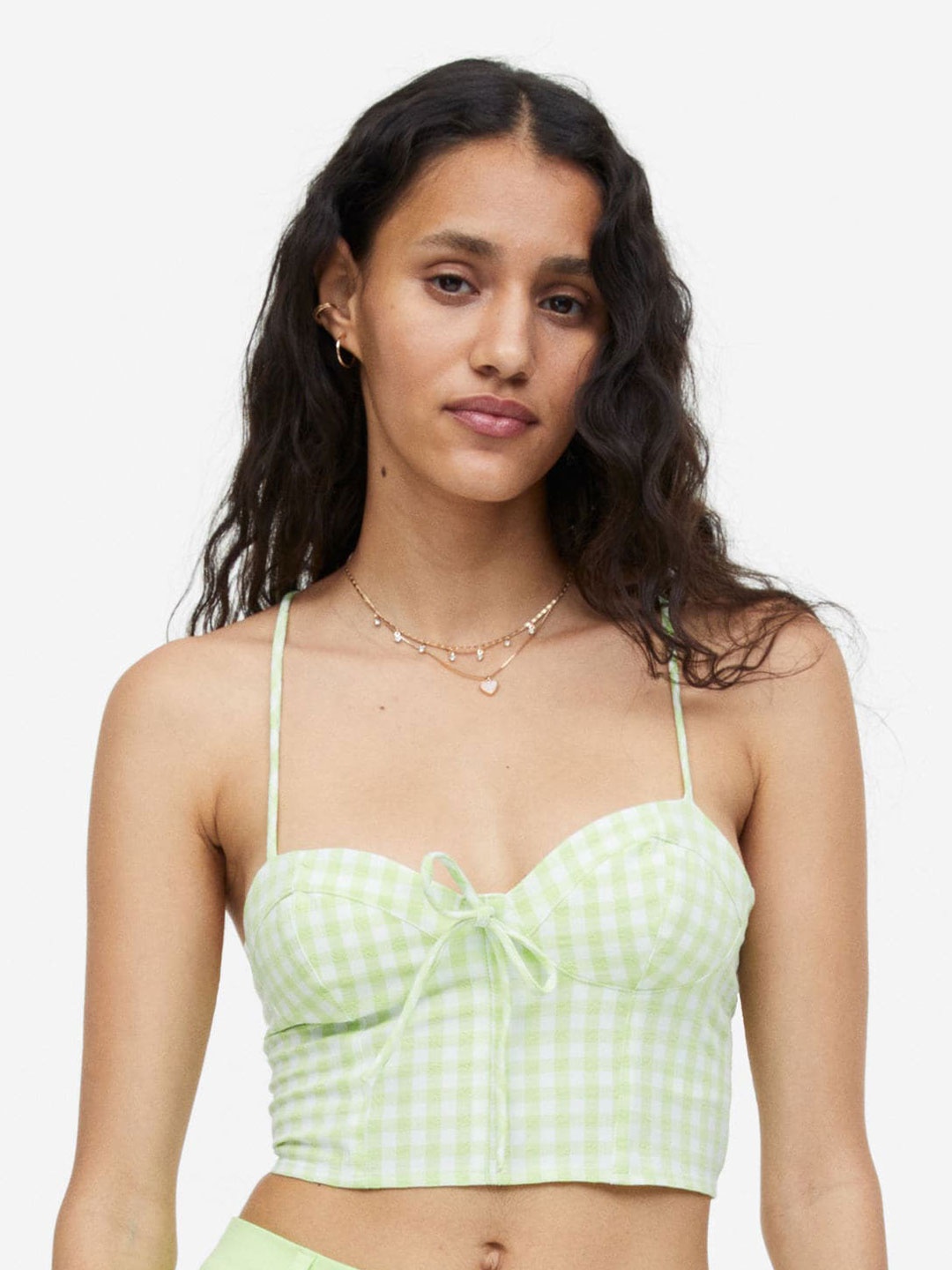 

H&M Cropped Bustier Top, Green