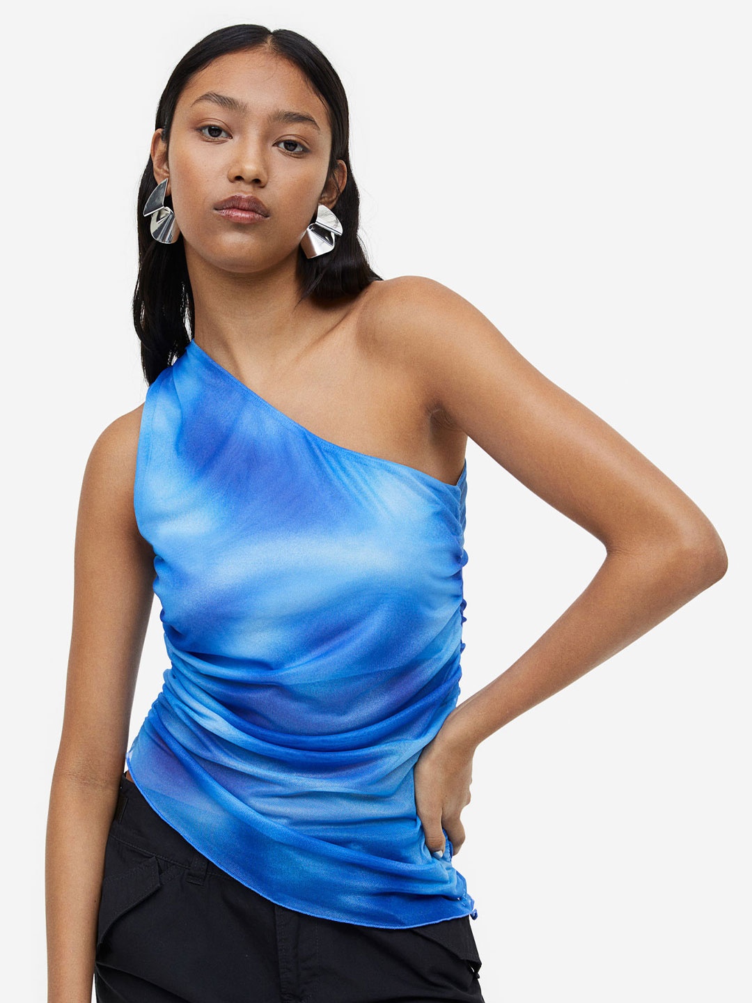 

H&M Gathered One-Shoulder Top, Blue