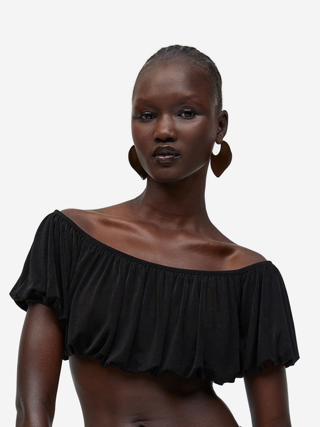 

H&M Draped Crop Top, Black