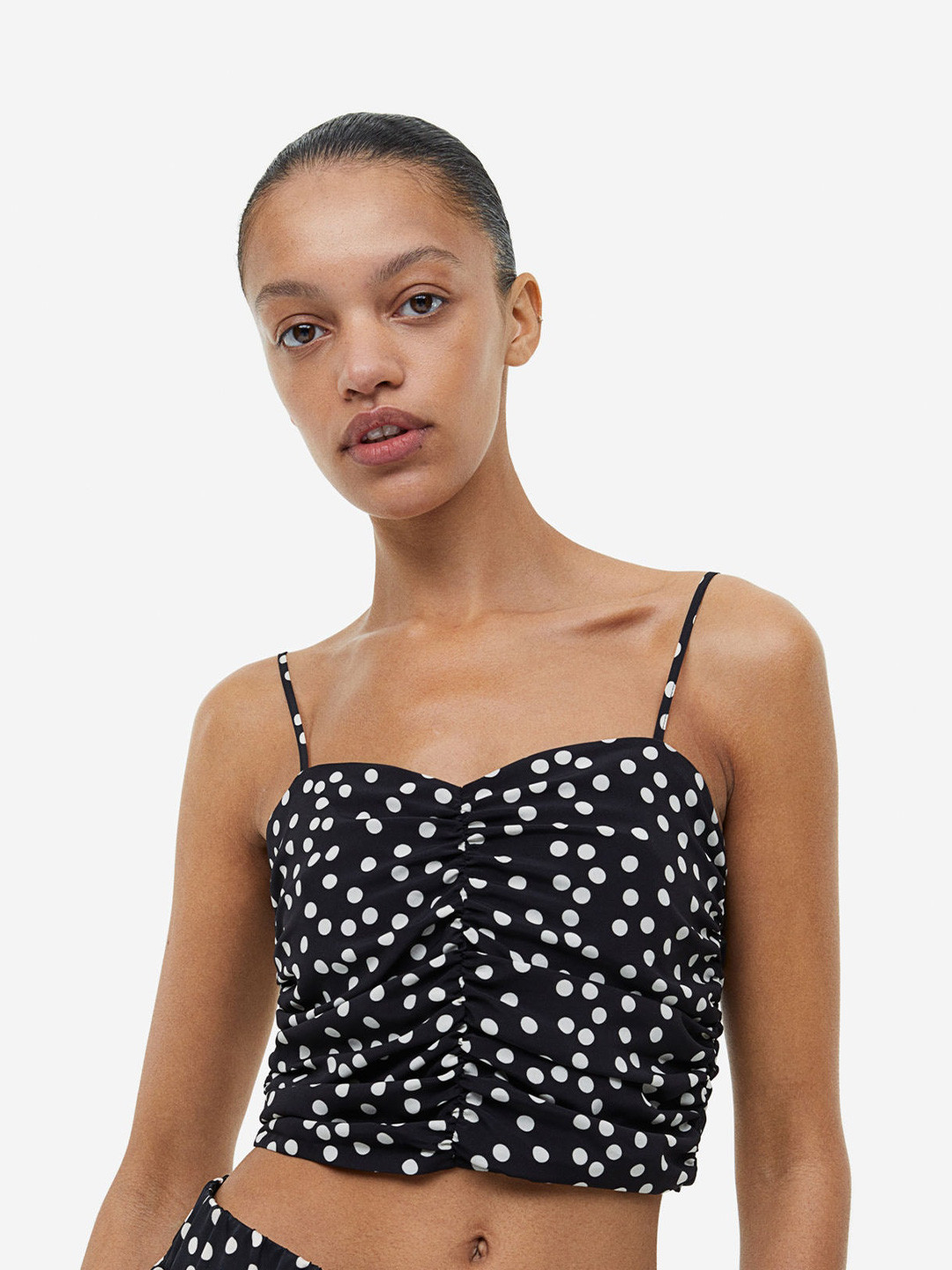 

H&M Draped Cropped Top, Black