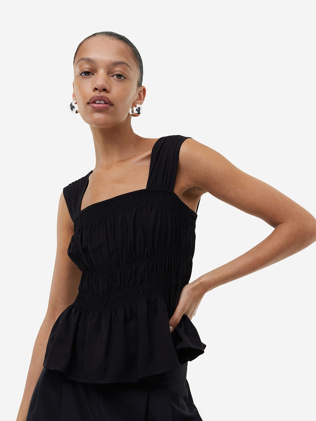 

H&M Smocked Top, Black