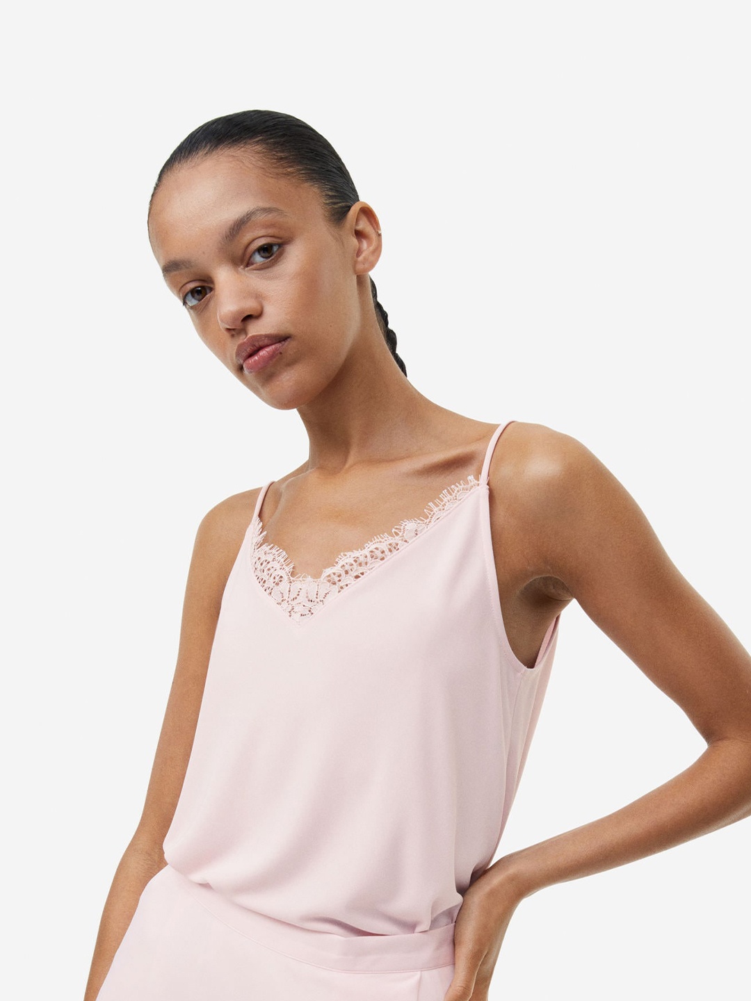 

H&M Lace-Trimmed Cami Top, Pink