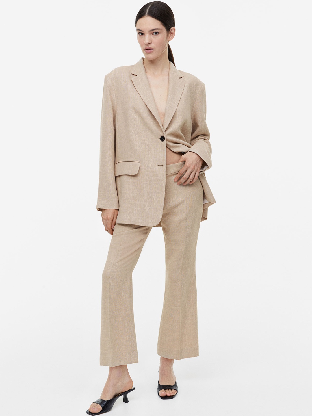 

H&M Women Flared Trousers, Beige