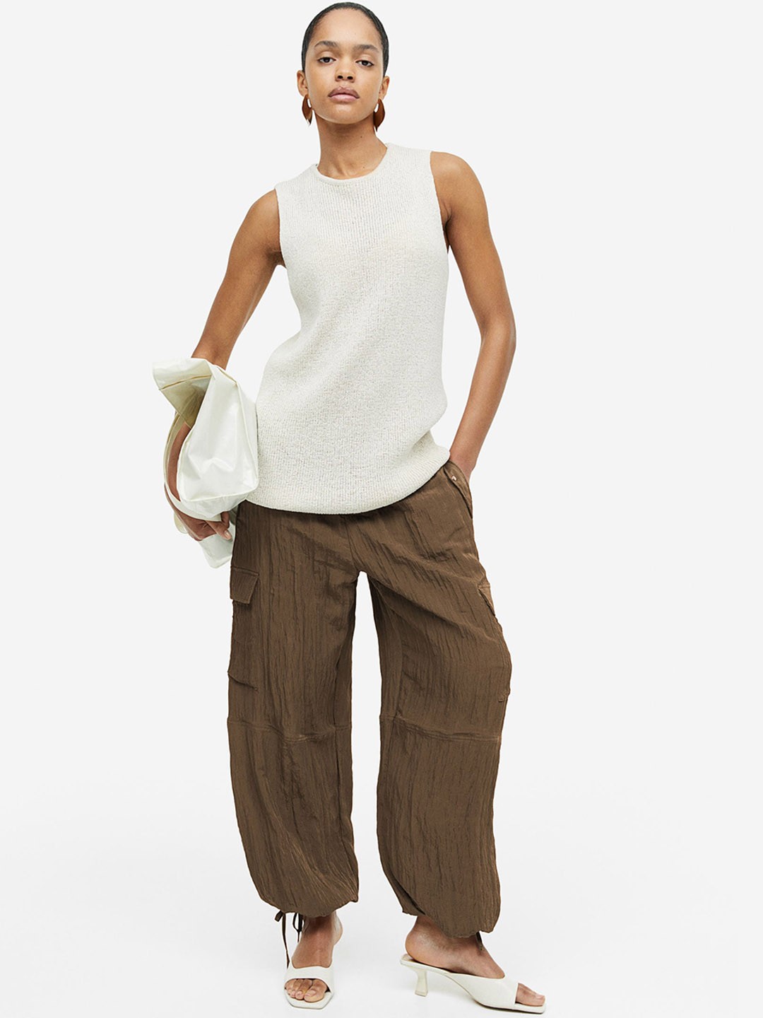 

H&M Women Drawstring-Detail Cargo Trousers, Khaki