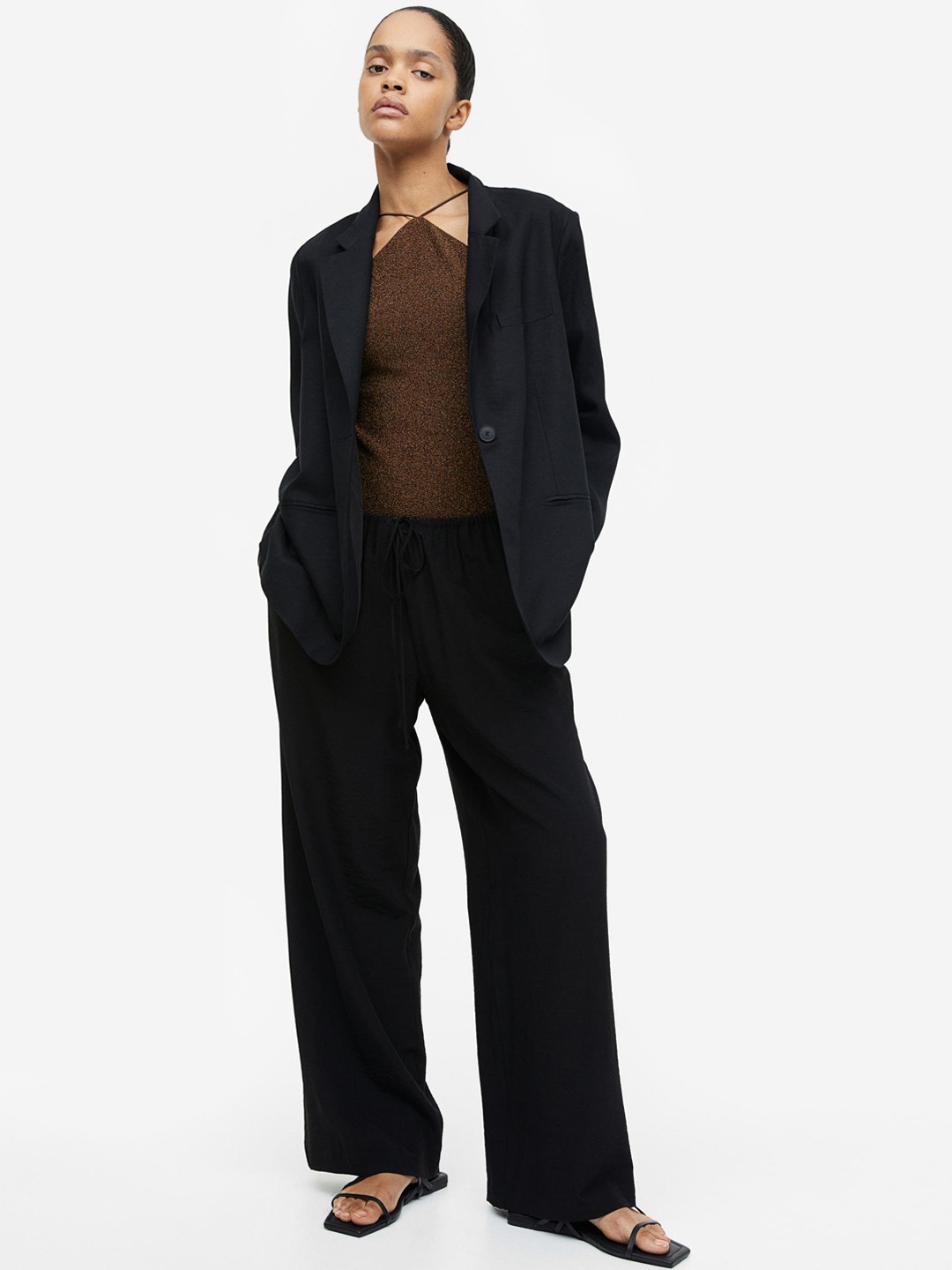 

H&M Women Wide Trousers, Black