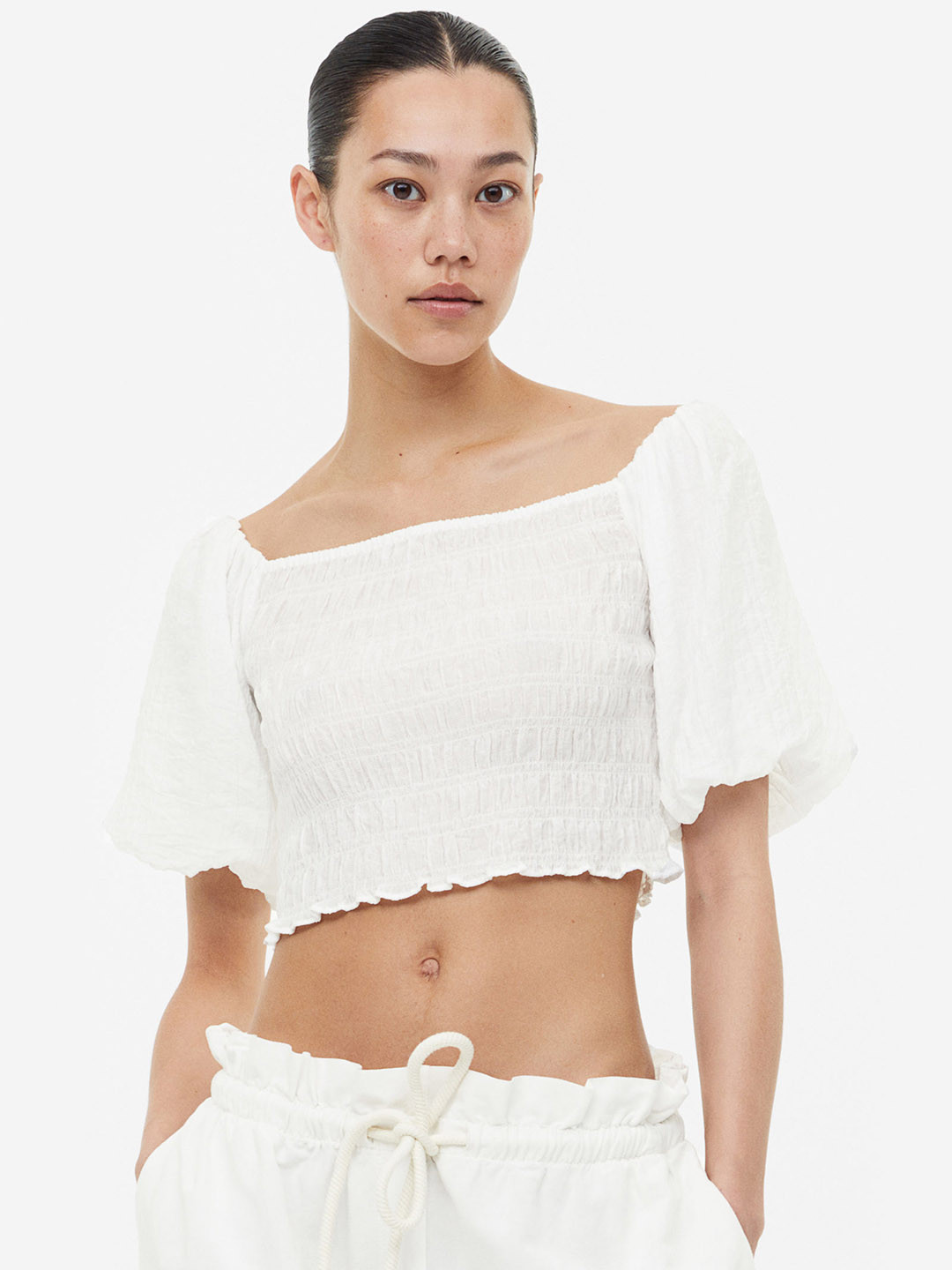 

H&M Smocked Off-The-Shoulder Top, White