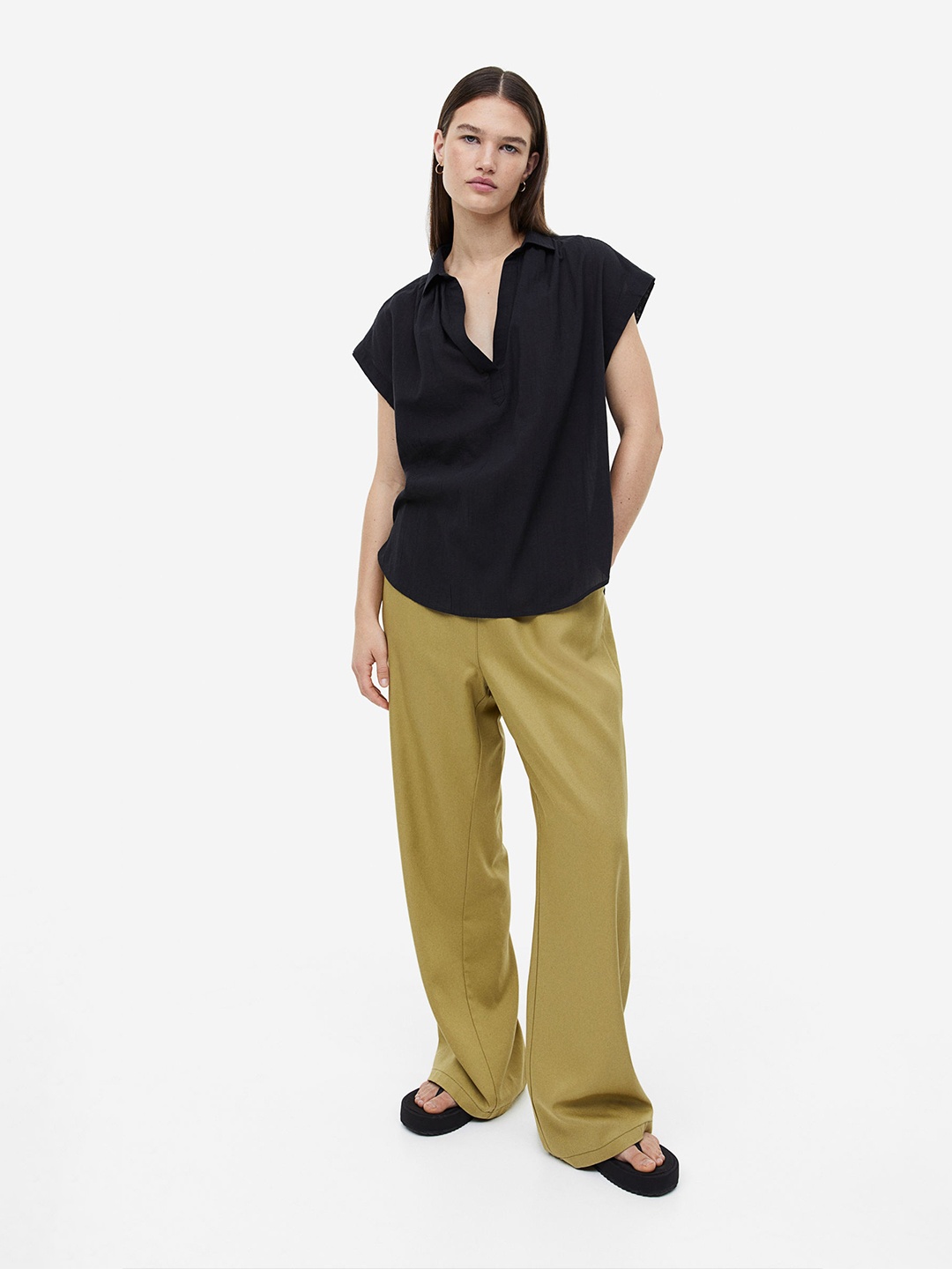 

H&M V-Neck Cotton Blouse, Black