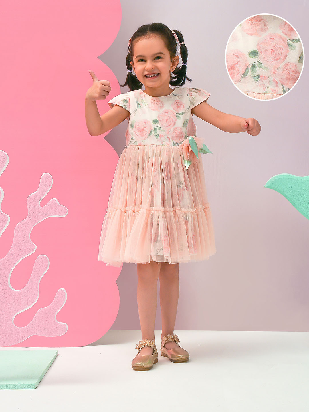 

MiArcus Girls Floral Printed Cotton Fit & Flare Dress, Peach