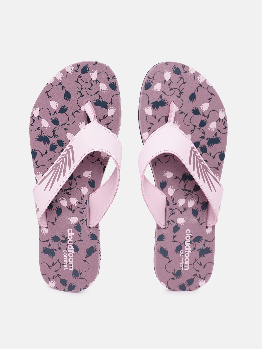 

ADIDAS Women Cloudfoam W Floral Printed Thong Flip-Flops, Mauve