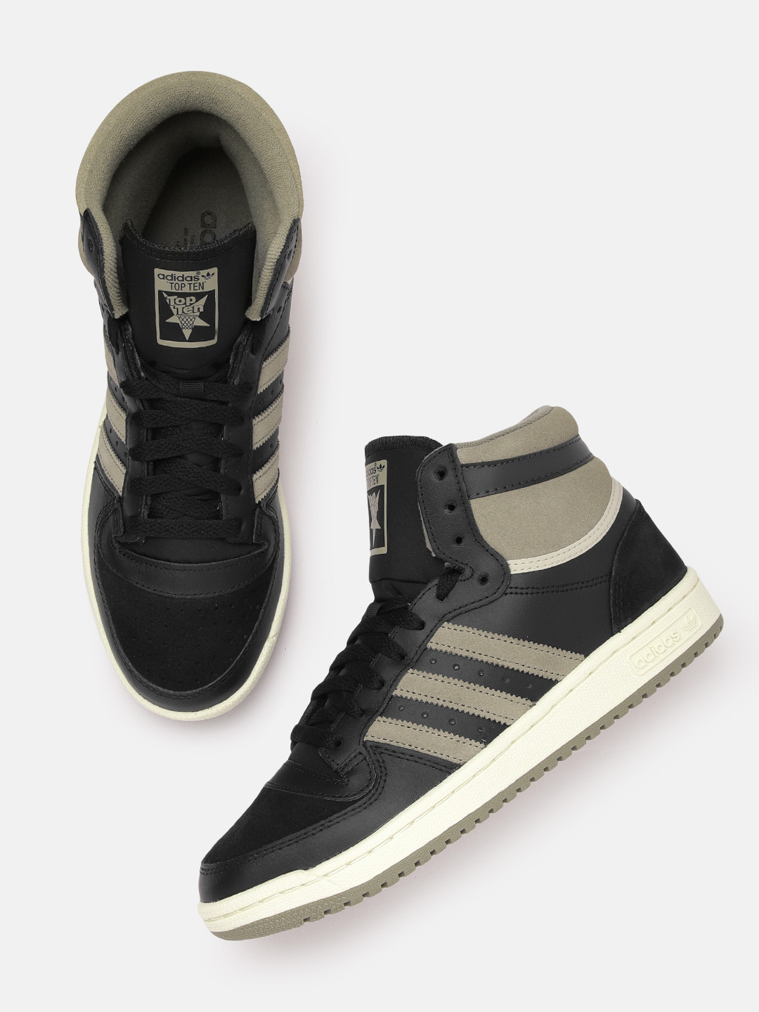 

ADIDAS Originals Men TOP TEN RB Colourblocked Tri-Striped Leather Sneakers, Black