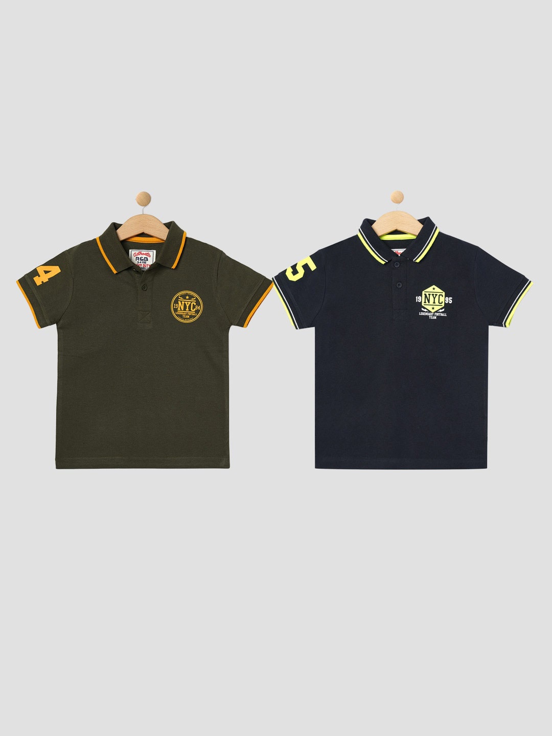 

R&B Boys Pack Of 2 Polo Collar Cotton T-shirt, Olive