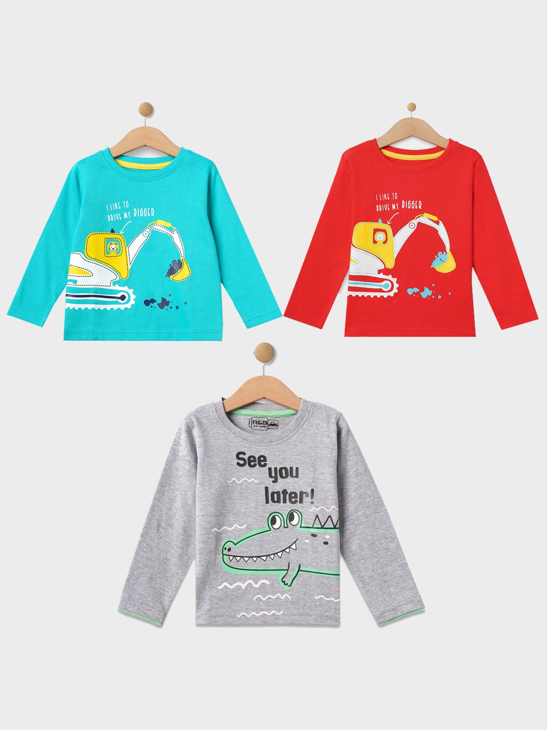 

R&B Boys Pack of 3 Graphic Print Cotton T-shirt, Blue