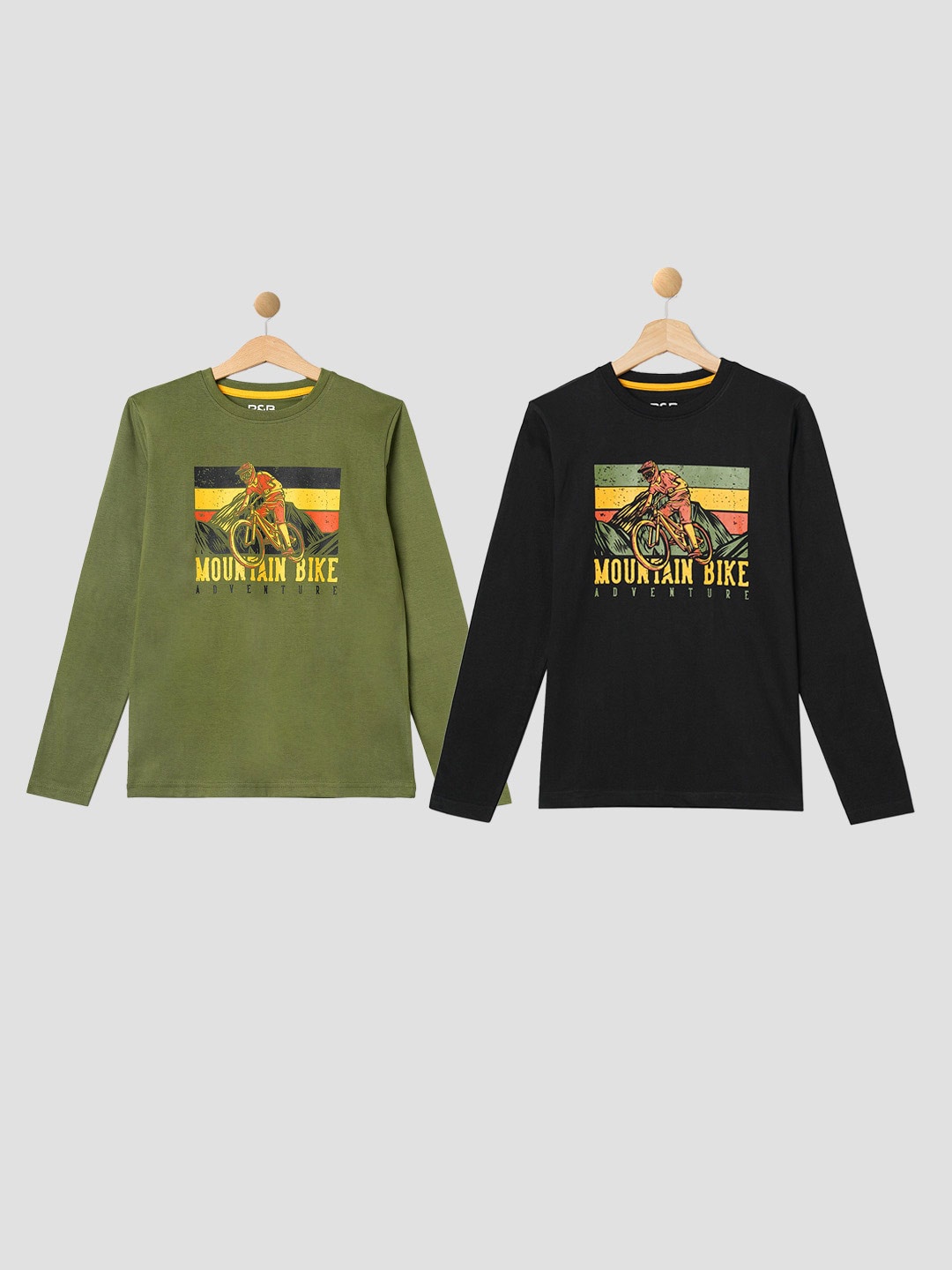 

R&B Boys Pack Of 2 Graphic Printed Cotton T-shirt, Olive