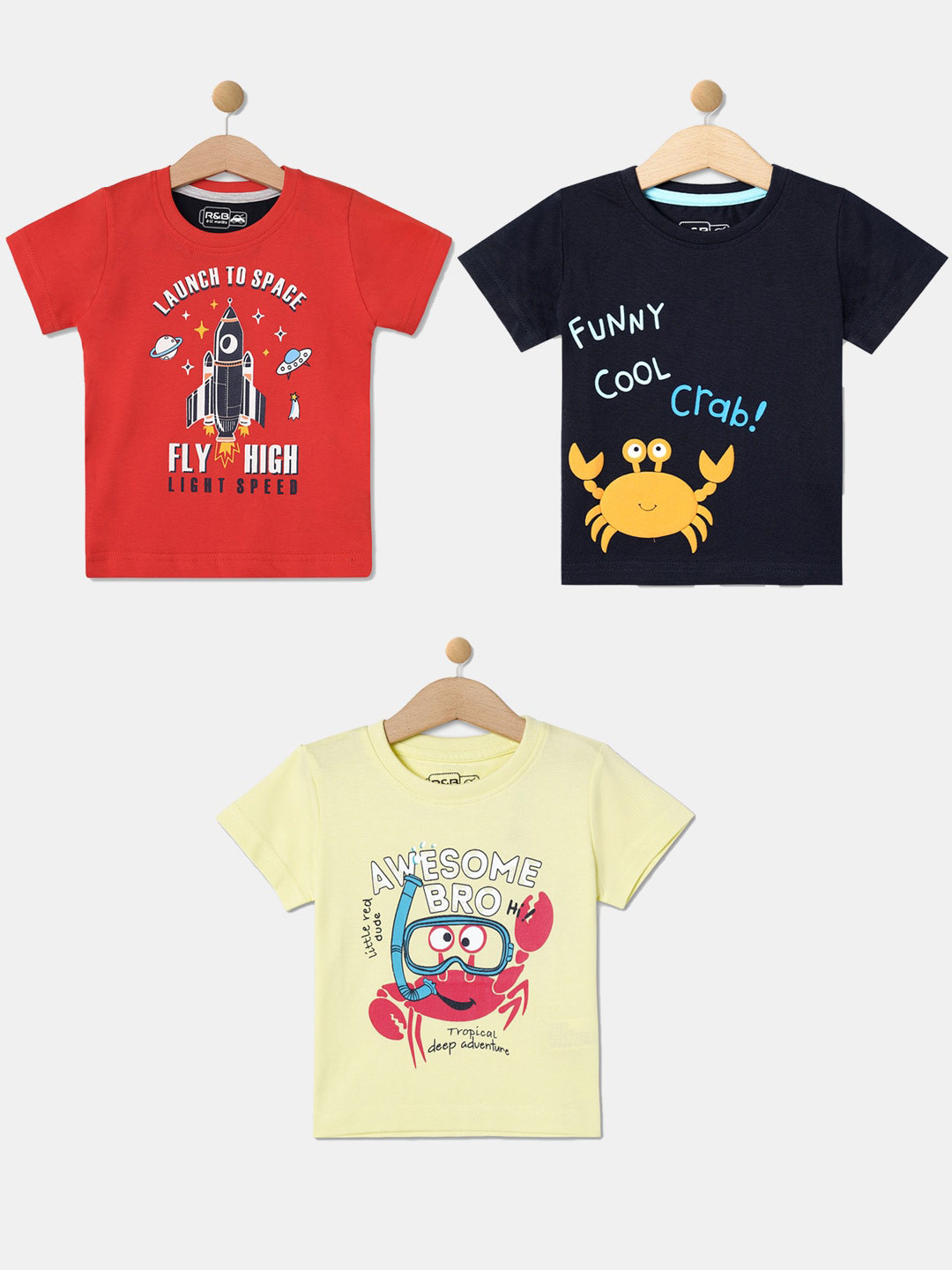 

R&B Infant Boys Pack Of 3 Graphic Printed Cotton T-shirt, Red