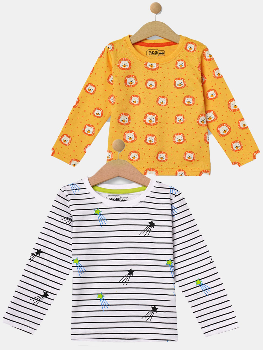 

R&B Boys Pack Of 2 Striped Cotton T-shirt, Yellow