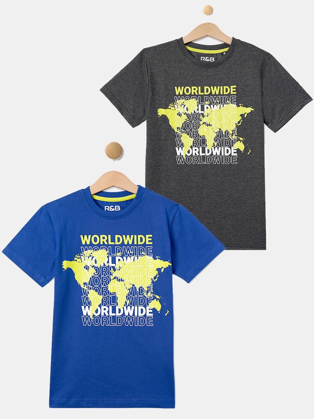 

R&B Boys Pack Of 2 Graphic Printed Cotton T-shirt, Blue