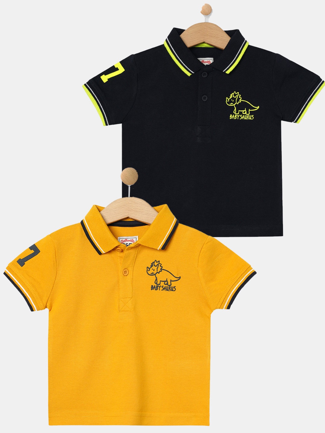 

R&B Boys Pack of 2 Graphic Print Cotton Polo T-shirt, Black