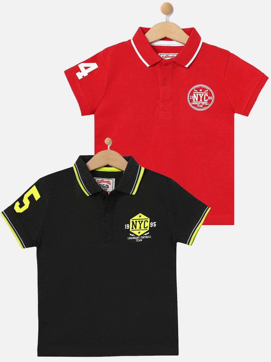 

R&B Boys Pack Of 2 Polo Collar Cotton T-shirt, Red