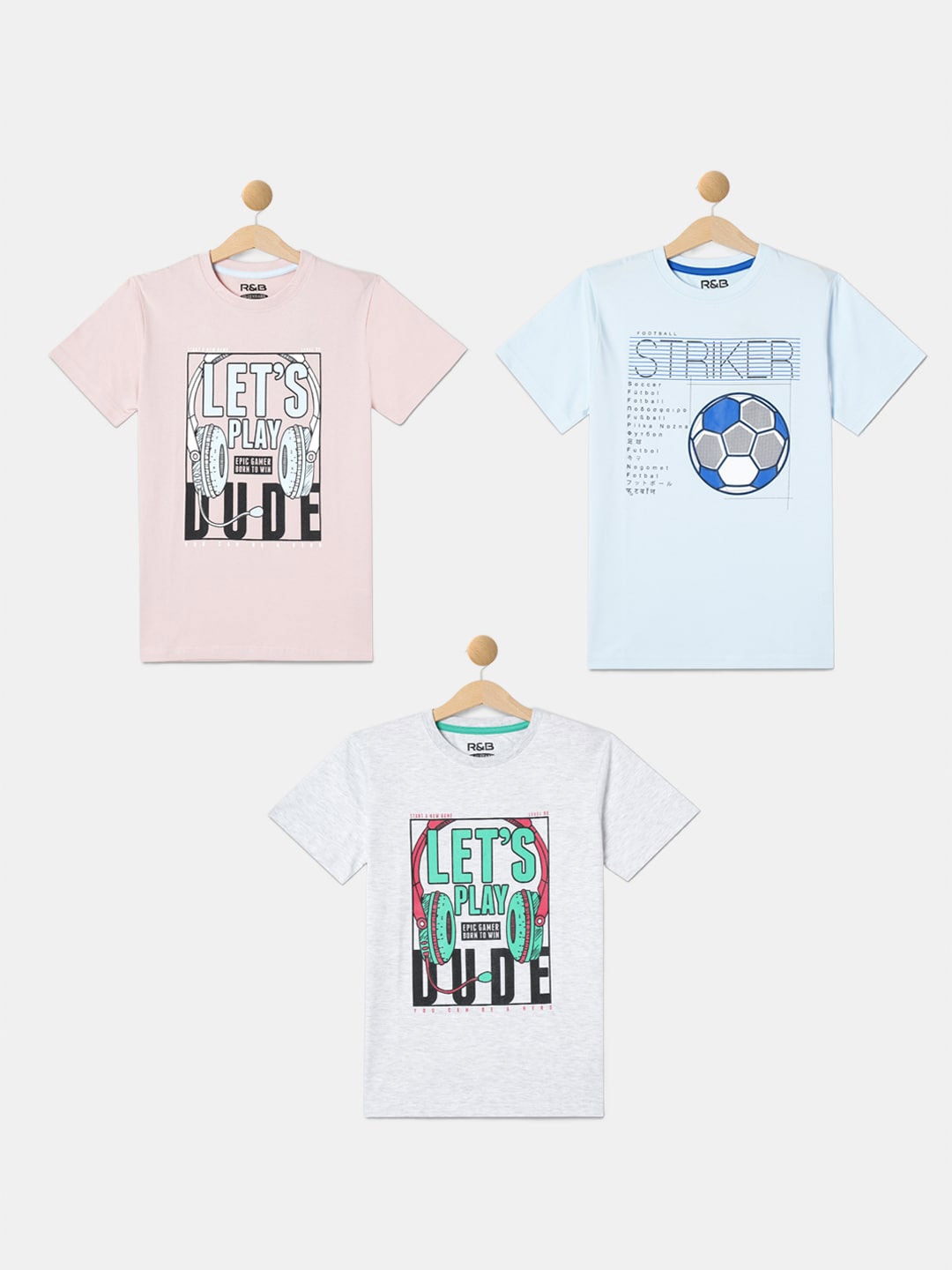 

R&B Boys Pack Of 3 Typography Printed Cotton T-shirt, Peach