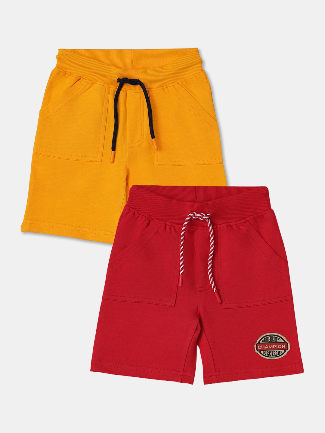 

R&B Boys Pack Of 2 Mid-Rise Cotton Shorts, Yellow