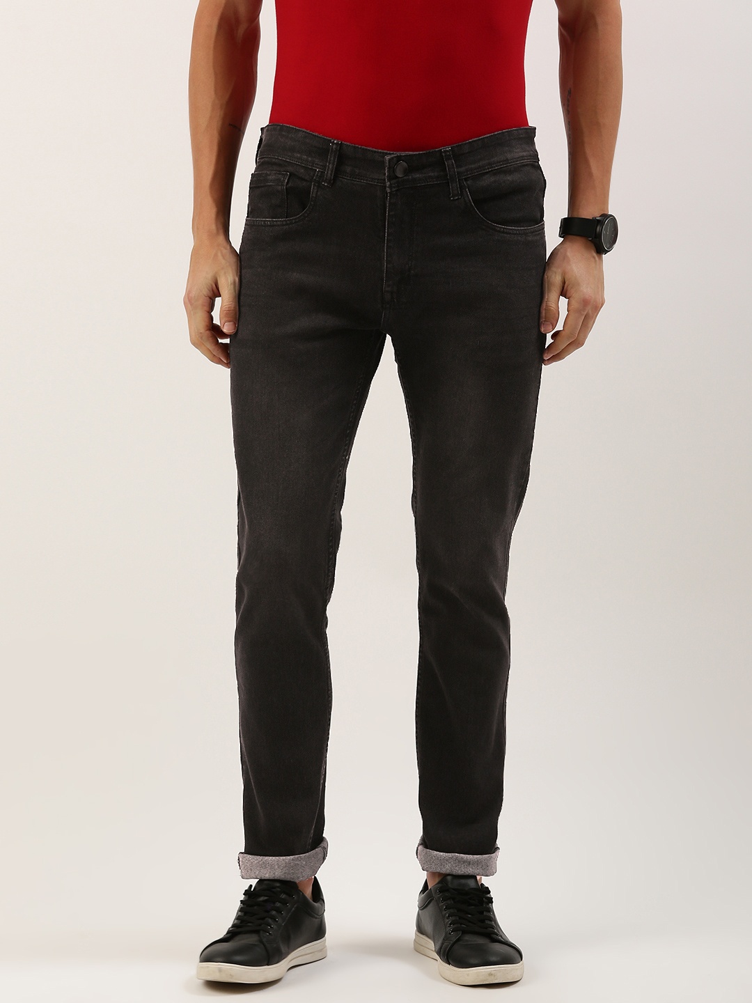

IVOC Men Mid-Rise Regular Fit Stretchable Jeans, Charcoal