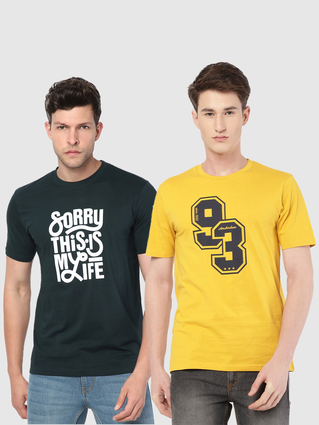 

R&B Pack Of 2 Typography Printed Cotton T-shirt, Black