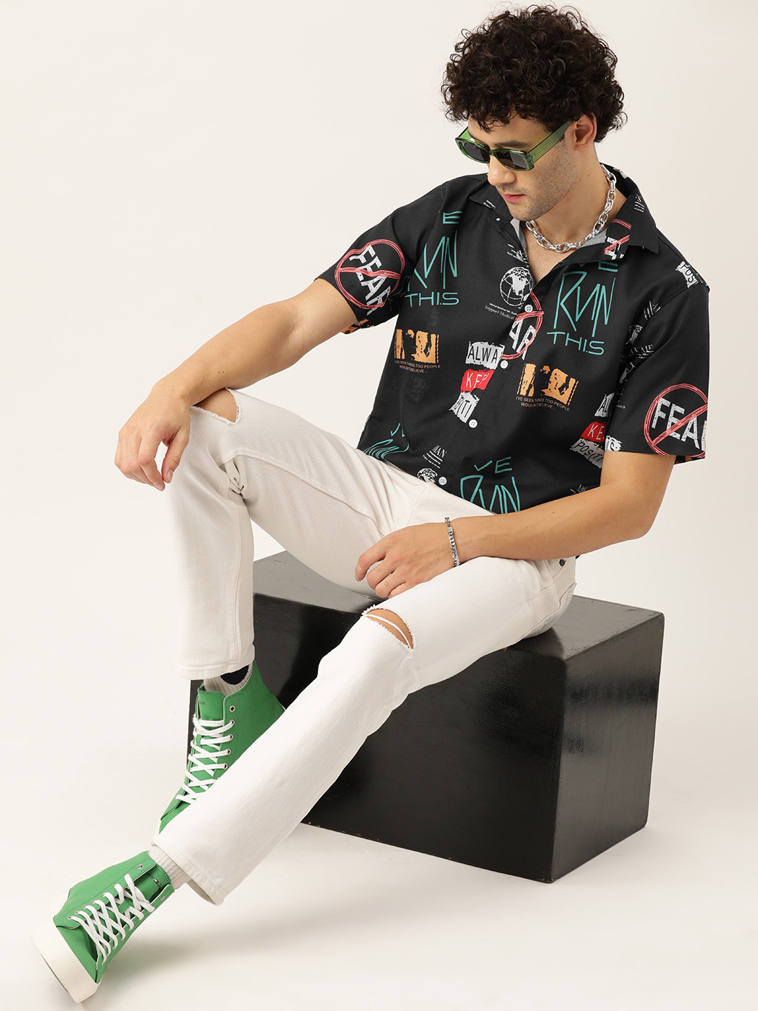 

Kook N Keech Men Relaxed Opaque Printed Casual Shirt, Black