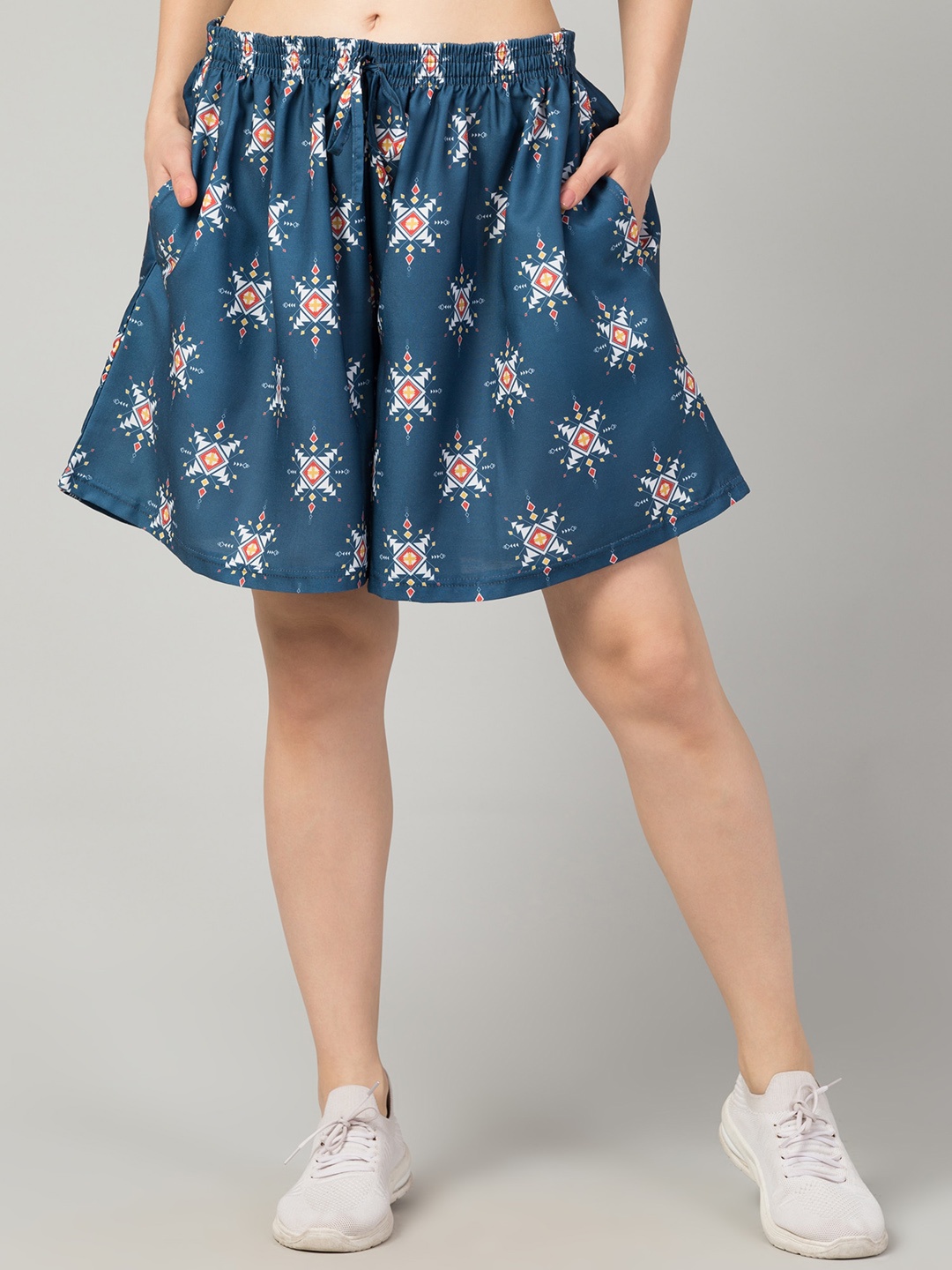 

FFLIRTYGO Women Geometric Printed Loose Fit Skorts, Blue