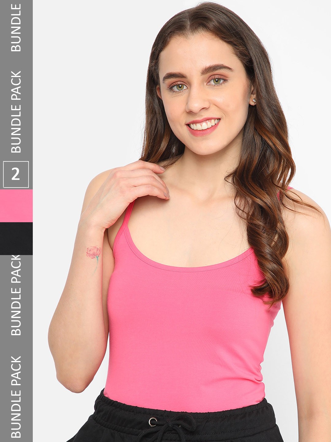 

R&B Pack Of 2 Non Padded Cotton Camisoles, Pink