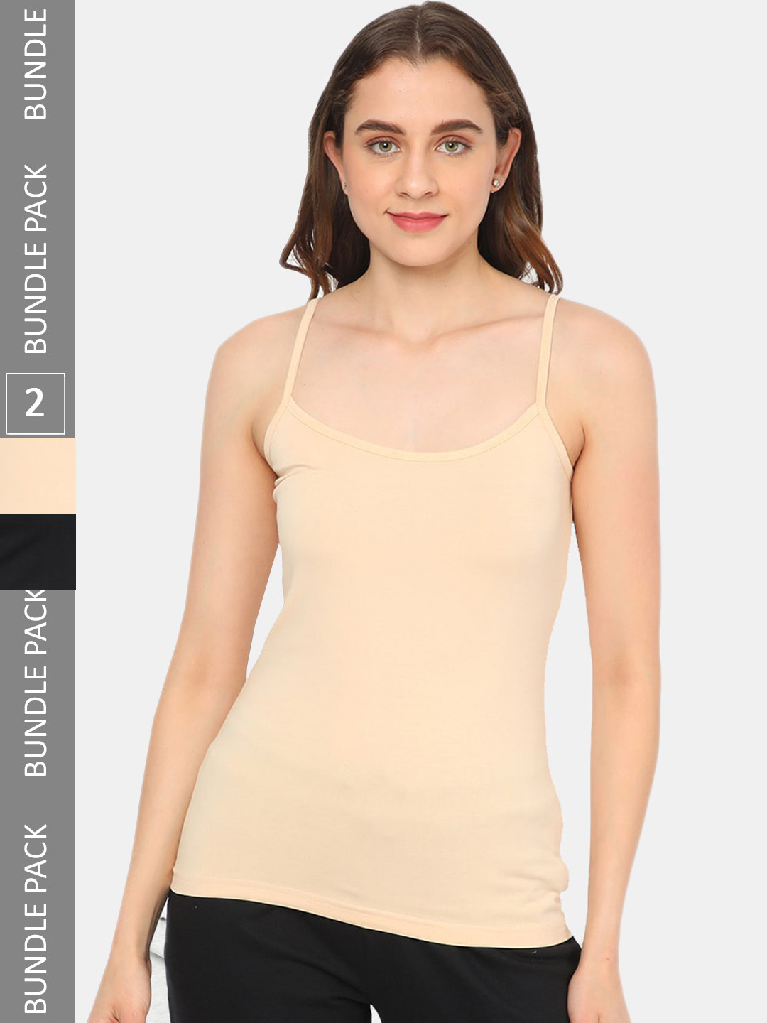 

R&B Pack Of 2 Non Padded Cotton Camisoles, Beige