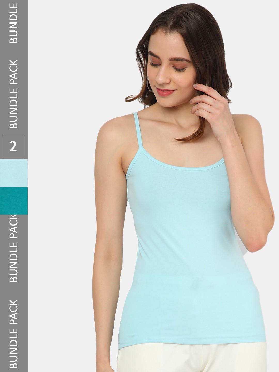 

R&B Pack Of 2 Cotton Camisoles, Turquoise blue