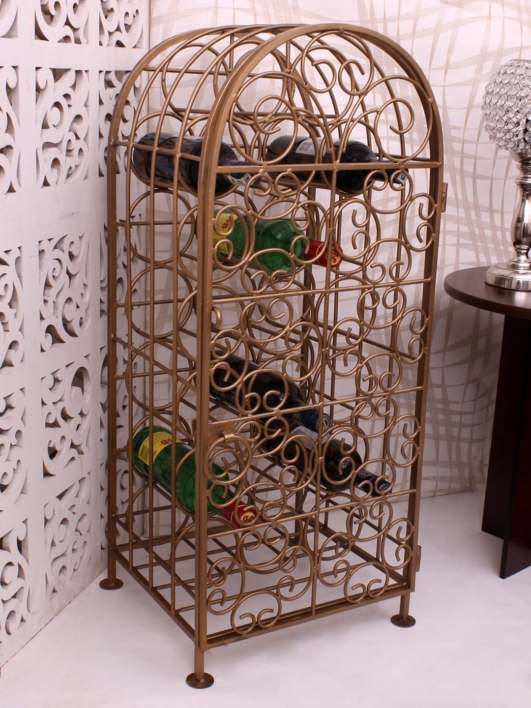 

Home Sparkle Yellow Textured 20 Bottle Modern Design Wine Rack for Wall, Gold