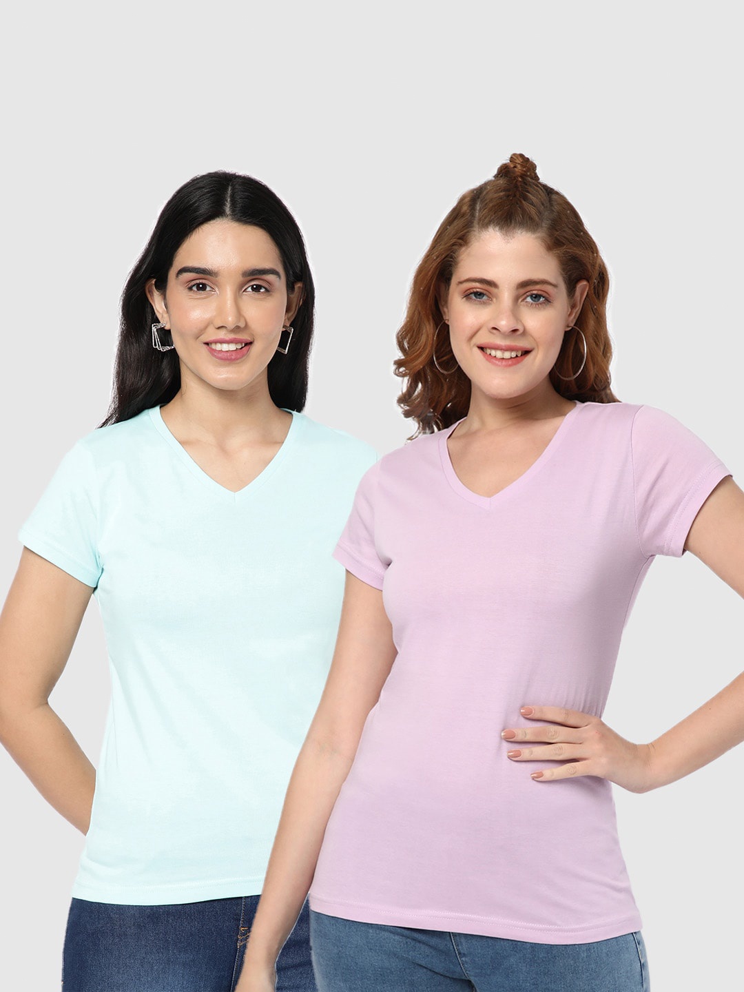 

R&B Pack Of 2 V-Neck Cotton T-shirt, Blue