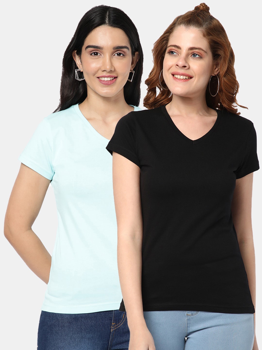 

R&B Pack Of 2 V-Neck Cotton T-shirt, Black