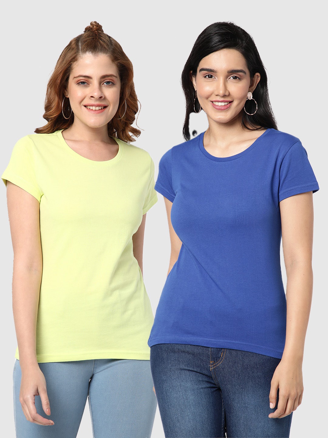 

R&B Pack Of 2 Round Neck Cotton T-shirt, Yellow