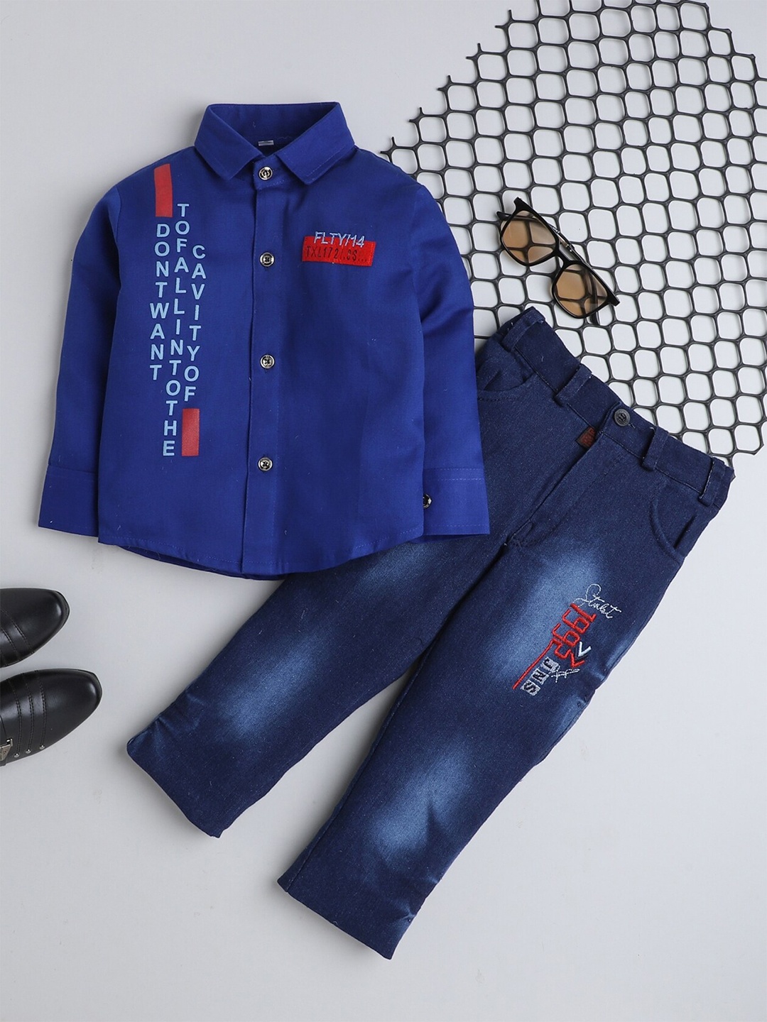 

BAESD Boys Printed Shirt With Trousers, Blue