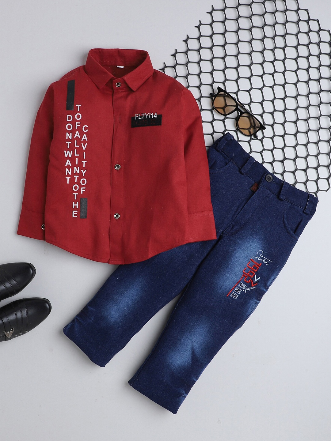 

BAESD Boys Printed Shirt With Trousers, Red