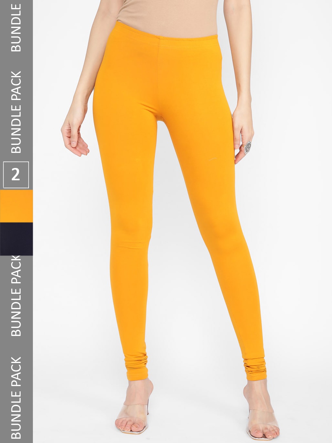 

R&B Women Pack Of 2 Churidar Length Leggings, Yellow
